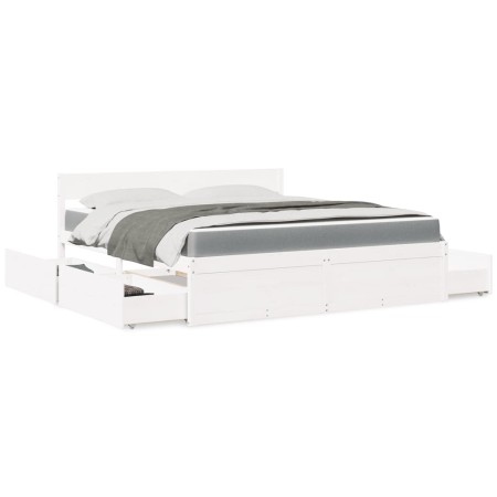 Bed with drawers and solid pine wood white mattress 180x200 cm by , Beds and slatted bases - Ref: Foro24-3281890, Price: 577,...
