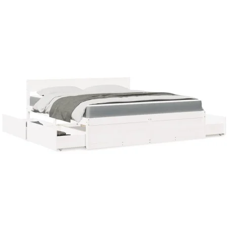Bed with drawers and solid pine wood white mattress 180x200 cm by , Beds and slatted bases - Ref: Foro24-3281890, Price: 569,...