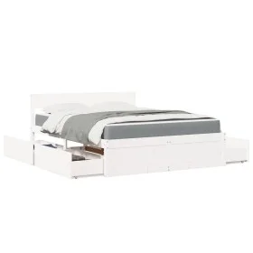 Bed with drawers and solid pine wood white mattress 140x200 cm by , Beds and slatted bases - Ref: Foro24-3281899, Price: 486,...