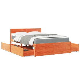 Bed with drawers and solid pine wood mattress brown 120x200 cm by , Beds and slatted bases - Ref: Foro24-3281903, Price: 457,...