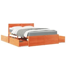 Bed with drawers and solid pine wood mattress brown 120x200 cm by , Beds and slatted bases - Ref: Foro24-3281903, Price: 456,...