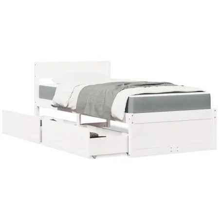 Bed with drawers and solid white pine mattress 90x190 cm by , Beds and slatted bases - Ref: Foro24-3281920, Price: 282,68 €, ...