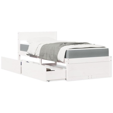 Cama con cajones y colchón madera maciza pino blanco 90x190 cm de , Camas y somieres - Ref: Foro24-3281920, Precio: 286,78 €,...