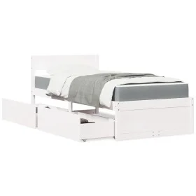 Bed with drawers and solid white pine mattress 90x200 cm by , Beds and slatted bases - Ref: Foro24-3281908, Price: 323,01 €, ...