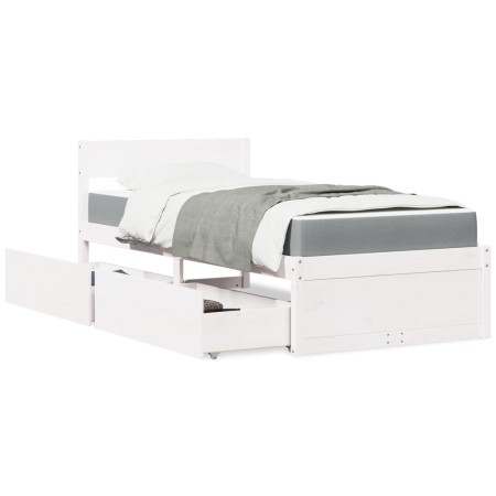 Bed with drawers and solid white pine mattress 90x200 cm by , Beds and slatted bases - Ref: Foro24-3281908, Price: 313,23 €, ...