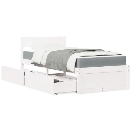 Bed with drawers and solid white pine mattress 90x200 cm by , Beds and slatted bases - Ref: Foro24-3281908, Price: 323,35 €, ...