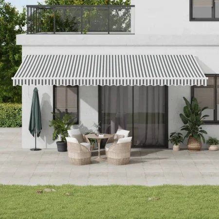 Manual retractable awning with LED light in anthracite and white, 600x350 cm. by , Awnings - Ref: Foro24-3215805, Price: 701,...