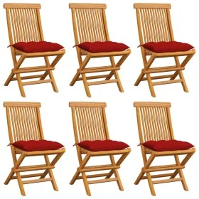 Garden chairs 6 units with red cushions teak wood by , Garden chairs - Ref: Foro24-3065611, Price: 379,27 €, Discount: %