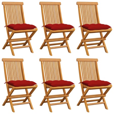 Gartensessel 6 Stück mit roten Kissen aus Teakholz von , Gartenstühle - Ref: Foro24-3065611, Preis: 391,48 €, Rabatt: %