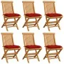 Sillas de jardín 6 uds con cojines rojos madera de teca de , Sillas de jardín - Ref: Foro24-3065611, Precio: 385,76 €, Descue...