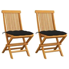 Gartenstühle 2 Stück Massivholz aus Teakholz mit schwarzen Kissen von , Gartenstühle - Ref: Foro24-3062482, Preis: 144,44 €, ...