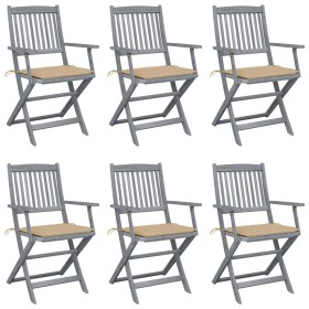 Folding garden chairs 6 pcs with solid acacia wood cushions by , Garden chairs - Ref: Foro24-3065410, Price: 314,47 €, Discou...