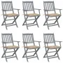 Sillas de jardín plegables 6 uds cojines madera maciza acacia de , Sillas de jardín - Ref: Foro24-3065410, Precio: 305,72 €, ...