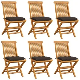Gartenstühle 6 Stück Massivholz Teak und Kissen in Grau-Taupe von , Gartenstühle - Ref: Foro24-3065613, Preis: 383,96 €, Raba...