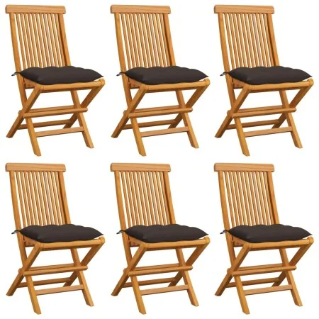 Gartenstühle 6 Stück Massivholz Teak und Kissen in Grau-Taupe von , Gartenstühle - Ref: Foro24-3065613, Preis: 386,55 €, Raba...
