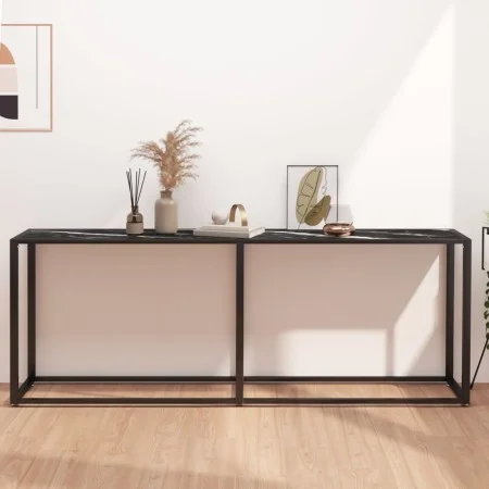 Tempered glass and black marble console table 200x35x75.5 cm by , Side tables - Ref: Foro24-331689, Price: 102,00 €, Discount: %