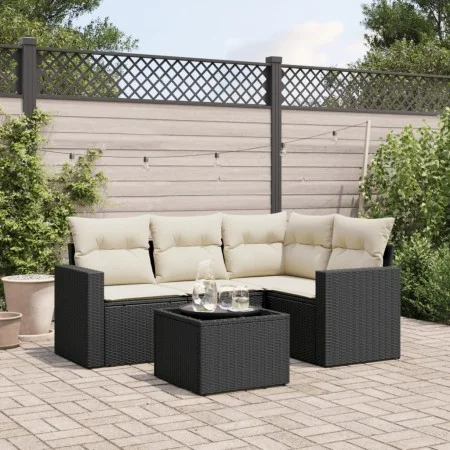 Gartenmöbel-Set, 5-teilig, mit schwarzen Polstern aus synthetischem Rattan von , Modulare Sofas für den Außenbereich - Ref: F...