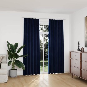 Cortinas opacas ganchos 2 pzas terciopelo azul oscuro 140x225cm