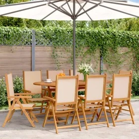 8 verstellbare Gartenstühle aus Massivholz und beiger Stoffbespannung. von , Gartenstühle - Ref: Foro24-3214549, Preis: 575,2...