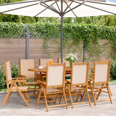 8 verstellbare Gartenstühle aus Massivholz und beiger Stoffbespannung. von , Gartenstühle - Ref: Foro24-3214549, Preis: 586,3...