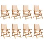 Sillas jardín reclinables 8 uds madera maciza y tela beige