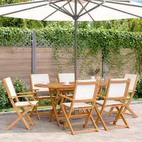 Faltbare Gartenstühle, 6 Stück, Massivholz und cremefarbener Stoff von , Gartenstühle - Ref: Foro24-3214575, Preis: 323,00 €,...
