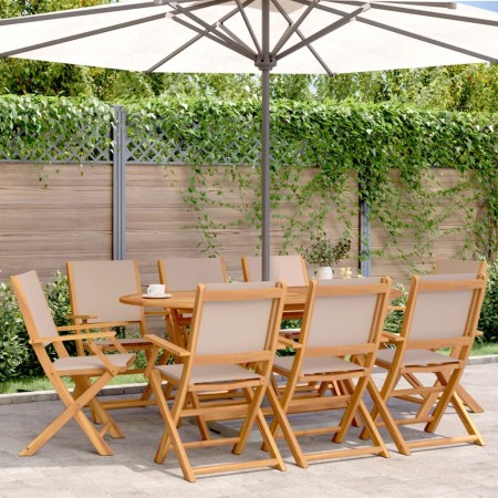 Faltbare Gartenstühle, 8 Stück, Massivholz und taupefarbener Stoff von , Gartenstühle - Ref: Foro24-3214582, Preis: 530,71 €,...