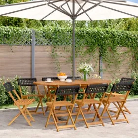 Folding garden chairs 8 pcs solid wood and black PE rattan by , Garden chairs - Ref: Foro24-3214594, Price: 340,86 €, Discoun...