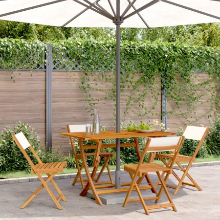Faltbare Gartenstühle, 4 Stück, Massivholz und cremefarbener Stoff. von , Gartenstühle - Ref: Foro24-3214610, Preis: 147,64 €...
