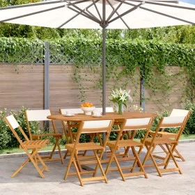 Folding garden chairs 8 units solid wood and cream fabric by , Garden chairs - Ref: Foro24-3214612, Price: 338,91 €, Discount: %