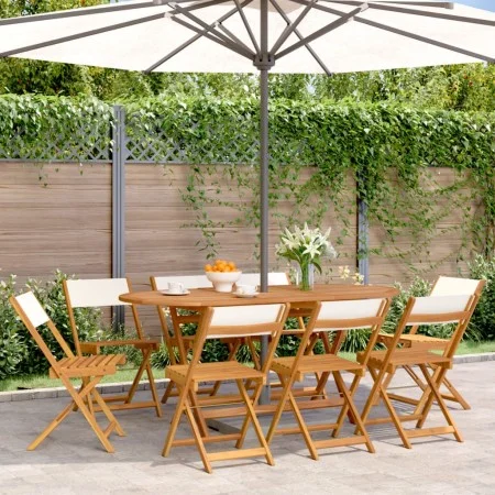 Faltbare Gartenstühle, 8 Stück, Massivholz und cremefarbener Stoff. von , Gartenstühle - Ref: Foro24-3214612, Preis: 296,47 €...