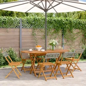 Folding garden chairs 6 pcs solid wood and gray PE rattan by , Garden chairs - Ref: Foro24-3214596, Price: 244,12 €, Discount: %