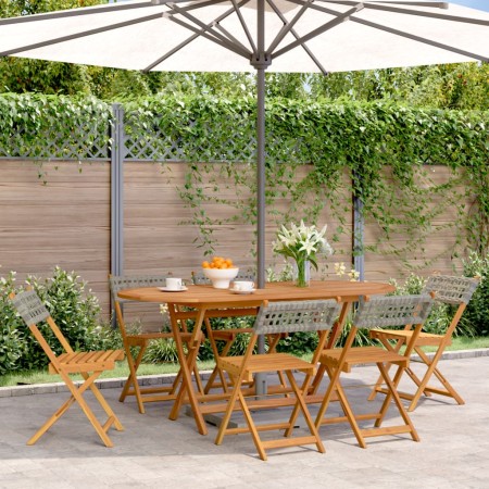 Faltbare Gartenstühle, 6 Stück, Massivholz und graues PE-Rattan von , Gartenstühle - Ref: Foro24-3214596, Preis: 229,68 €, Ra...