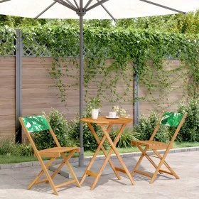 3-teiliges Bistro-Set aus Stoff und massivem Holz mit Blattmuster. von , Gartensets - Ref: Foro24-3281752, Preis: 133,12 €, R...