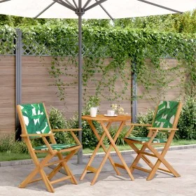 3-teiliges Bistro-Set aus Stoff und massivem Holz mit Blattmuster. von , Gartensets - Ref: Foro24-3281800, Preis: 170,14 €, R...