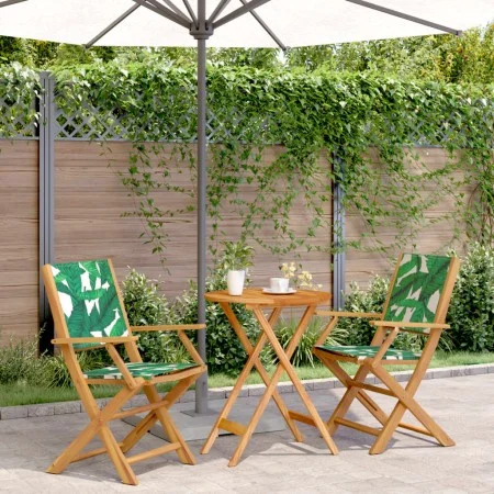 3-piece bistro set, fabric, solid wood, leaf print by , Garden sets - Ref: Foro24-3281800, Price: 170,14 €, Discount: %