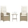 Garden reclining armchairs with table 2 units PE beige rattan by , Garden chairs - Ref: Foro24-365693, Price: 261,28 €, Disco...
