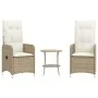 Garden reclining armchairs with table 2 units PE beige rattan by , Garden chairs - Ref: Foro24-365693, Price: 261,28 €, Disco...