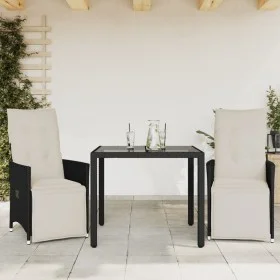 Small table and chairs with 3 black synthetic rattan cushions. by , Garden sets - Ref: Foro24-3276863, Price: 315,10 €, Disco...
