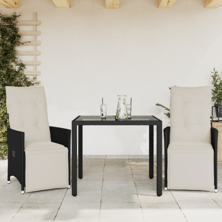 Beistelltisch und Stühle mit 3-teiligen schwarzen Kunststoff-Rattan-Kissen. von , Gartensets - Ref: Foro24-3276863, Preis: 32...