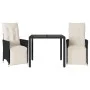 Small table and chairs with 3 black synthetic rattan cushions. by , Garden sets - Ref: Foro24-3276863, Price: 315,10 €, Disco...