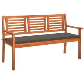 Solid eucalyptus wood 3-seater garden bench with cushion, 150 cm by , garden benches - Ref: Foro24-3061004, Price: 198,89 €, ...