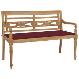 Batavia solid teak wood bench with wine-colored cushion, 120 cm by , garden benches - Ref: Foro24-3062163, Price: 216,94 €, D...
