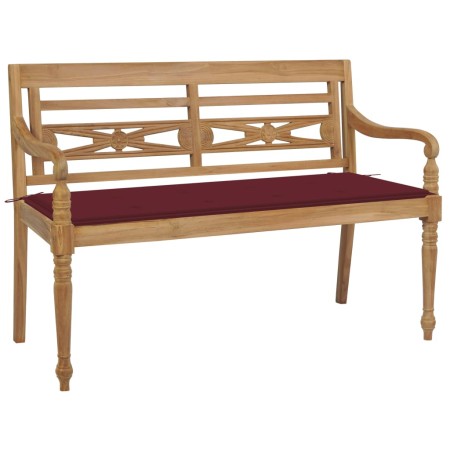Banco Batavia madera maciza de teca con cojín color vino 120 cm de , Bancos de jardín - Ref: Foro24-3062163, Precio: 225,46 €...