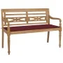 Batavia solid teak wood bench with wine-colored cushion, 120 cm by , garden benches - Ref: Foro24-3062163, Price: 216,94 €, D...