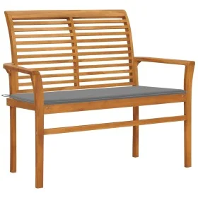 Massive Teakholz-Gartenbank mit grauem Kissen, 112 cm. von , Gartenbänke - Ref: Foro24-3062650, Preis: 148,85 €, Rabatt: %