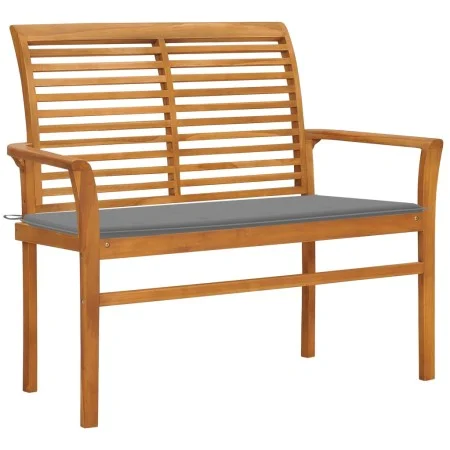 Solid teak wood garden bench with grey cushion 112 cm by , garden benches - Ref: Foro24-3062650, Price: 150,83 €, Discount: %