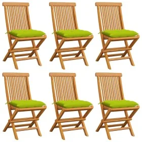 Gartenstühle 6 Stück mit leuchtend grünen Kissen aus Teakholz von , Gartenstühle - Ref: Foro24-3065616, Preis: 385,76 €, Raba...