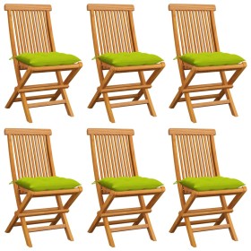 Gartenstühle 6 Stück mit leuchtend grünen Kissen aus Teakholz von , Gartenstühle - Ref: Foro24-3065616, Preis: 391,48 €, Raba...