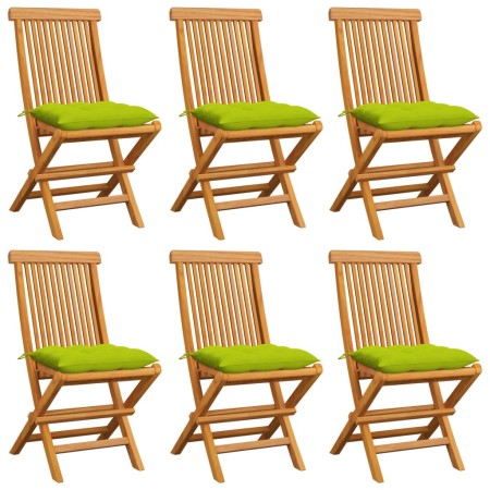 Gartenstühle 6 Stück mit leuchtend grünen Kissen aus Teakholz von , Gartenstühle - Ref: Foro24-3065616, Preis: 391,48 €, Raba...